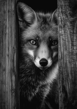 Fox portrait in black and white