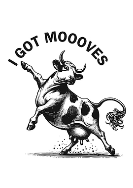 Dancing Cow with 'Mooooves' Text