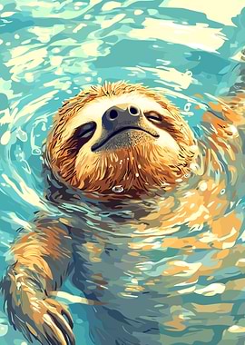 Sloth Swimming in Blue Water