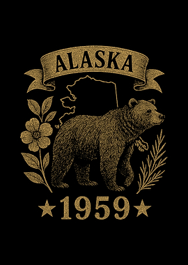 Alaska 1959 Vintage Bear Nature State Pride