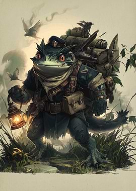 Anthropomorphic Frog Soldier with Lantern