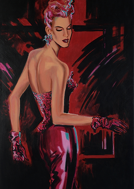 Elegant Woman in Red Dress Painting