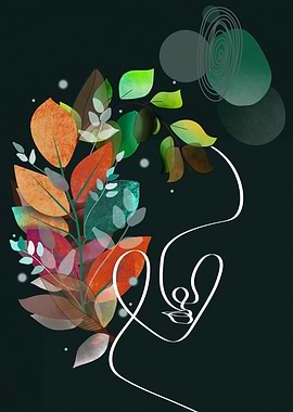 Floral Face Line Art