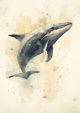 Watercolor Whale Vintage