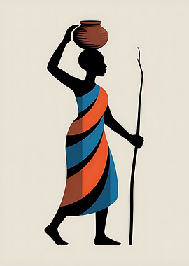 African Woman Silhouette with Water Pot