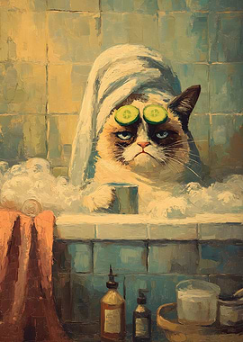 Grumpy Cat Relaxing on Spa Day
