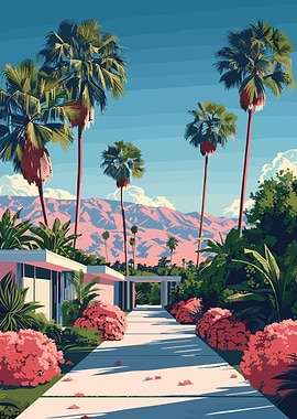 Palm Springs Landscape with Pink Mountains