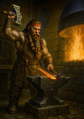 Dwarf Blacksmith Forging a Sword