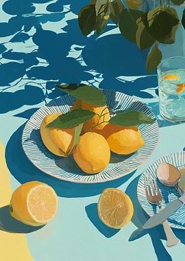 Still Life with Lemons and Blue
