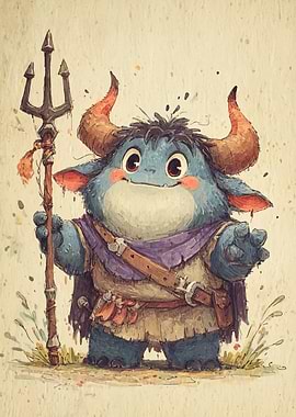 Cute Blue Monster with Trident