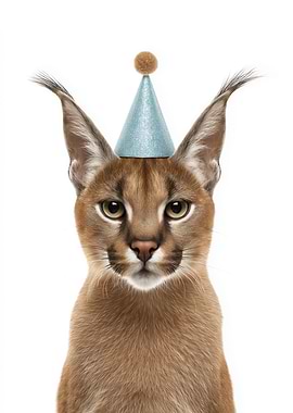 Caracal Cat with Party Hat