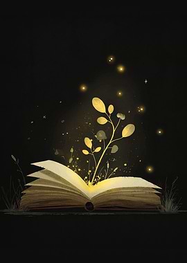 Magical Book with Golden Plant