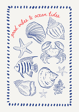 Ocean Life Illustration with Border