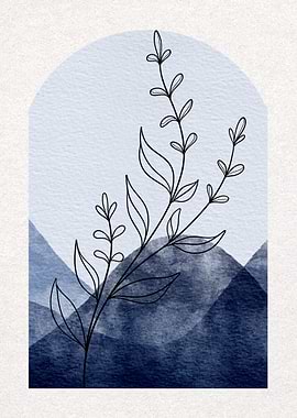 Minimalist Floral Line Art with Blue Background