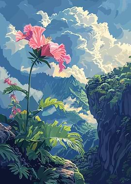 Tropical Flower Landscape Digital Art