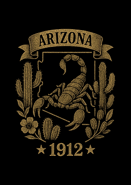 Arizona 1912 Vintage Scorpion Cacti State Pride