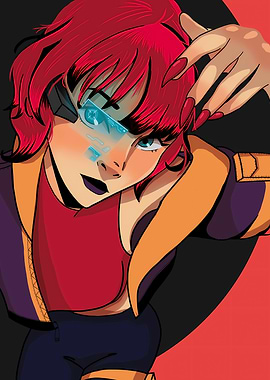 Cyberpunk Girl with Red Hair