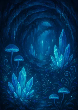 Blue Crystal Cave Fantasy Landscape