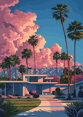 Palm Springs Modern House Illustration