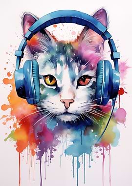 Cat in headphones Music