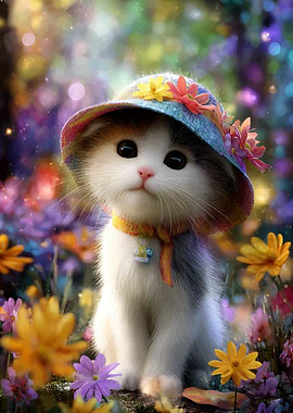 Cute Kitten with Floral Hat