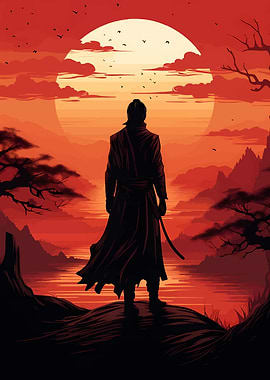 Samurai Sunset Silhouette