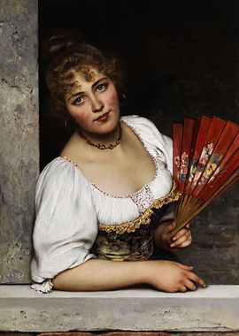 Woman with Fan in Window Painting