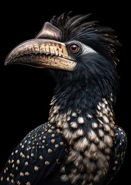 Hornbill Portrait on Black Background