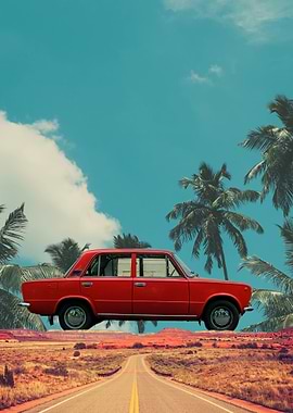 Red Car Tropical Road Trip