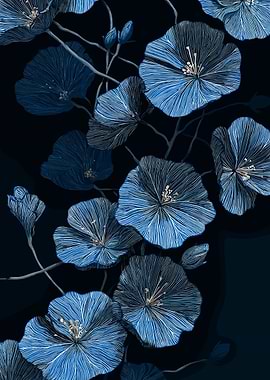 Blue Floral Pattern on Dark Background