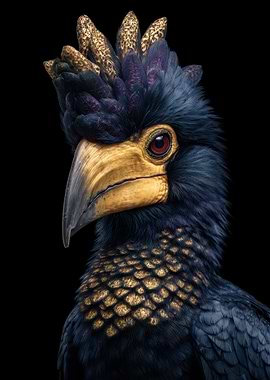 Detailed Bird Portrait on Black Background
