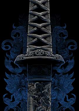 Katana Sword Hilt with Floral Design