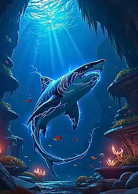 Electric Shark in Underwater Cave