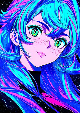 Anime Girl with Blue and Pink Hair