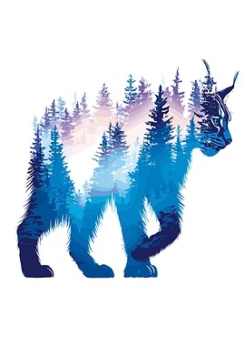 Lynx and Forest Double Exposure Art