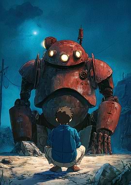 Boy and Robot under Moonlight
