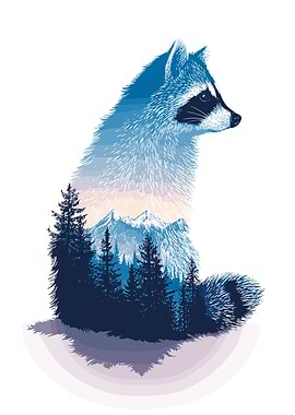 Raccoon and Mountain Landscape Illustration
