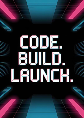Code Build Launch Retro Poster