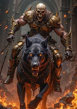 Skeleton Warrior Riding a Hellhound