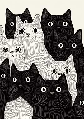 Cat Party Black and White