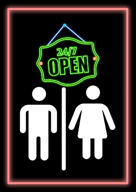 Neon Restroom Sign 24/7 Open