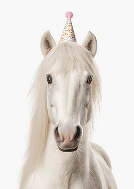 White Horse with Party Hat