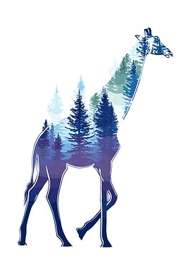 Giraffe Silhouette with Forest Landscape