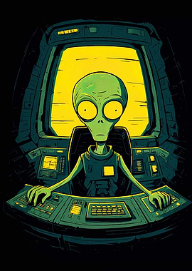 Alien Pilot in Spaceship Cockpit