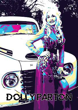 Dolly Parton and Vintage Car Pop Art