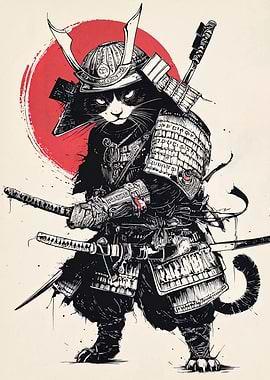 Samurai Cat Warrior Illustration