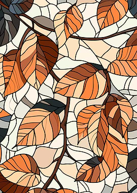 Stained Glass Autumn Leaves Pattern