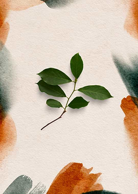 Green Leaves with Watercolor Border