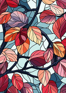 Autumn Leaves Stained Glass Illustration