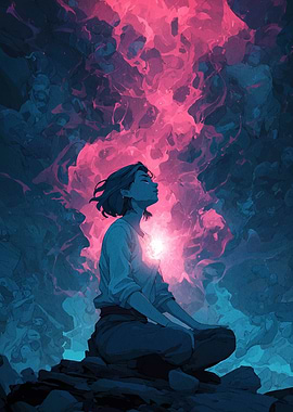 Meditating Woman with Pink Energy